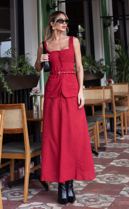 Saia De Linho Vermelha Frysaide