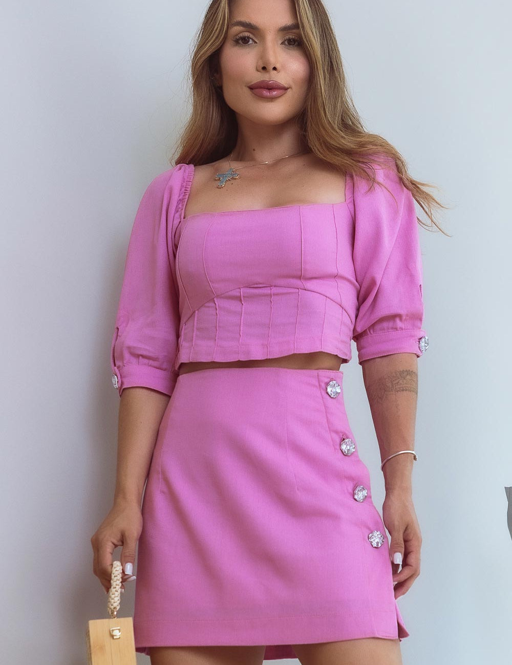 Saia Linho Rosa Cristal Frysaide