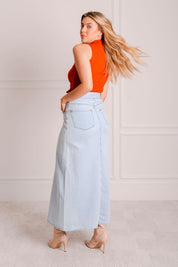 Saia Longuete Jeans Botões Frysaide