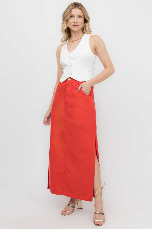 Saia Longuete Vermelho Fendas Laterais Frysaide