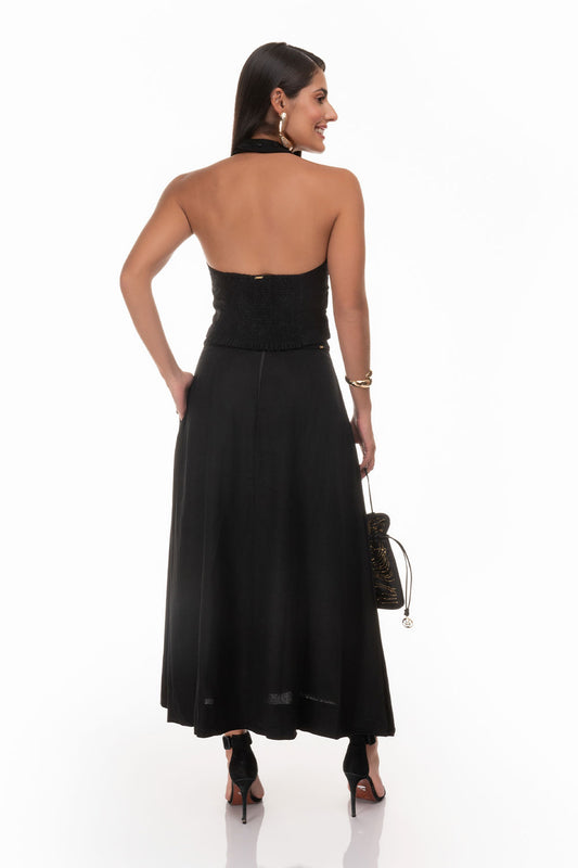 Saia Midi Rodada Linho Frysaide