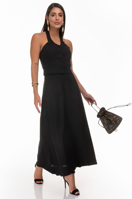 Saia Midi Rodada Linho Frysaide