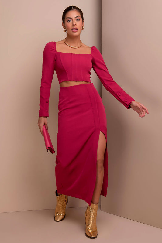 Saia Midi Rosa Alfaiataria Frysaide