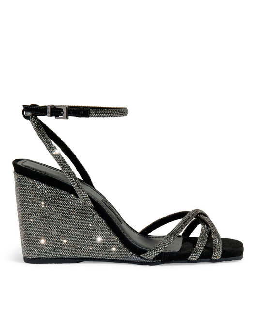 Sandália Anabela Santa Lolla Preta Tiras Cruzadas Brilho