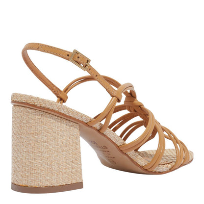 Sandália Degalls Caramelo Salto Bloco Tiras Transpassadas