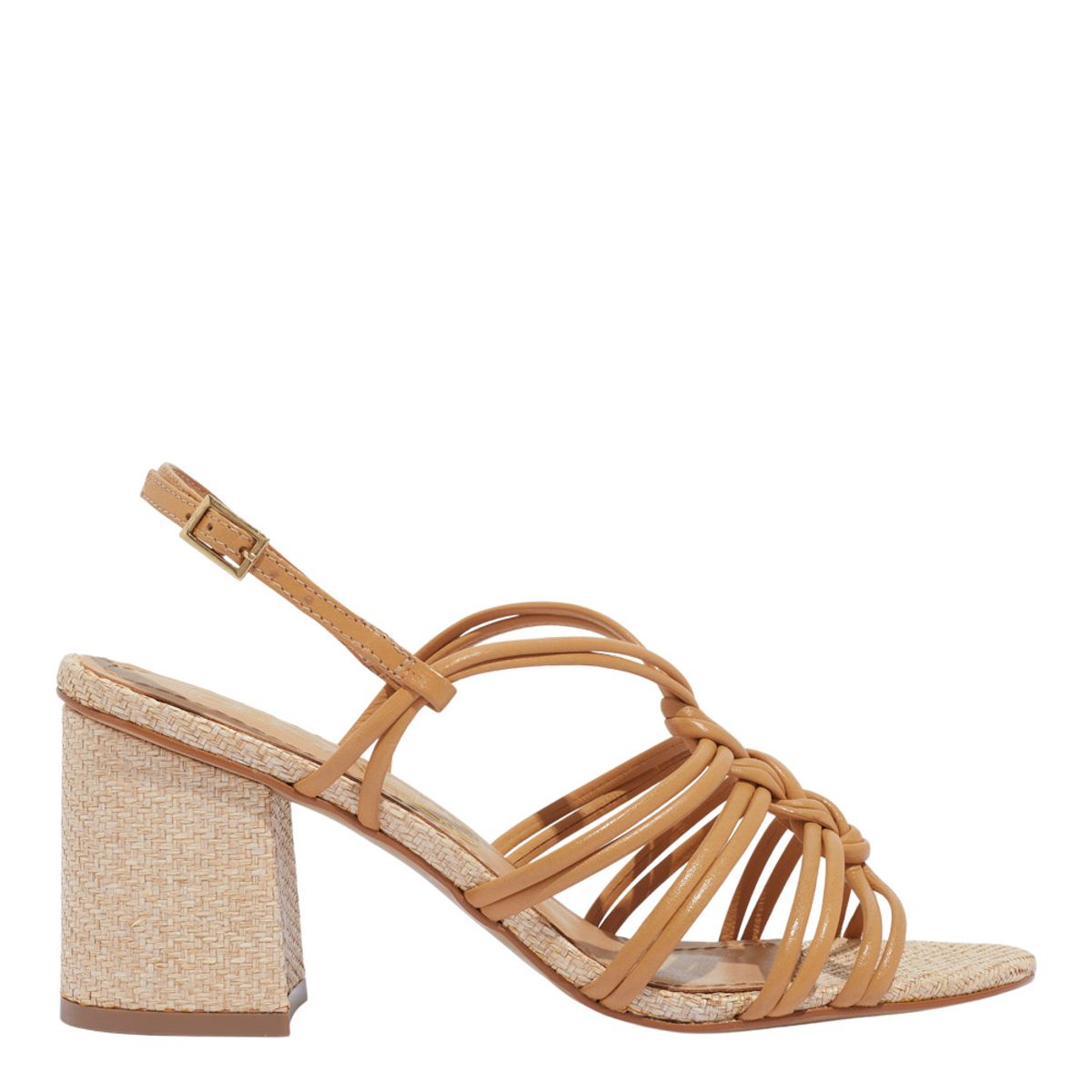 Sandália Degalls Caramelo Salto Bloco Tiras Transpassadas