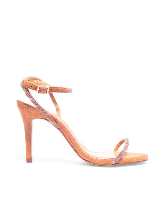 Sandália Degalls Nude Camurça Strass Salto Alto