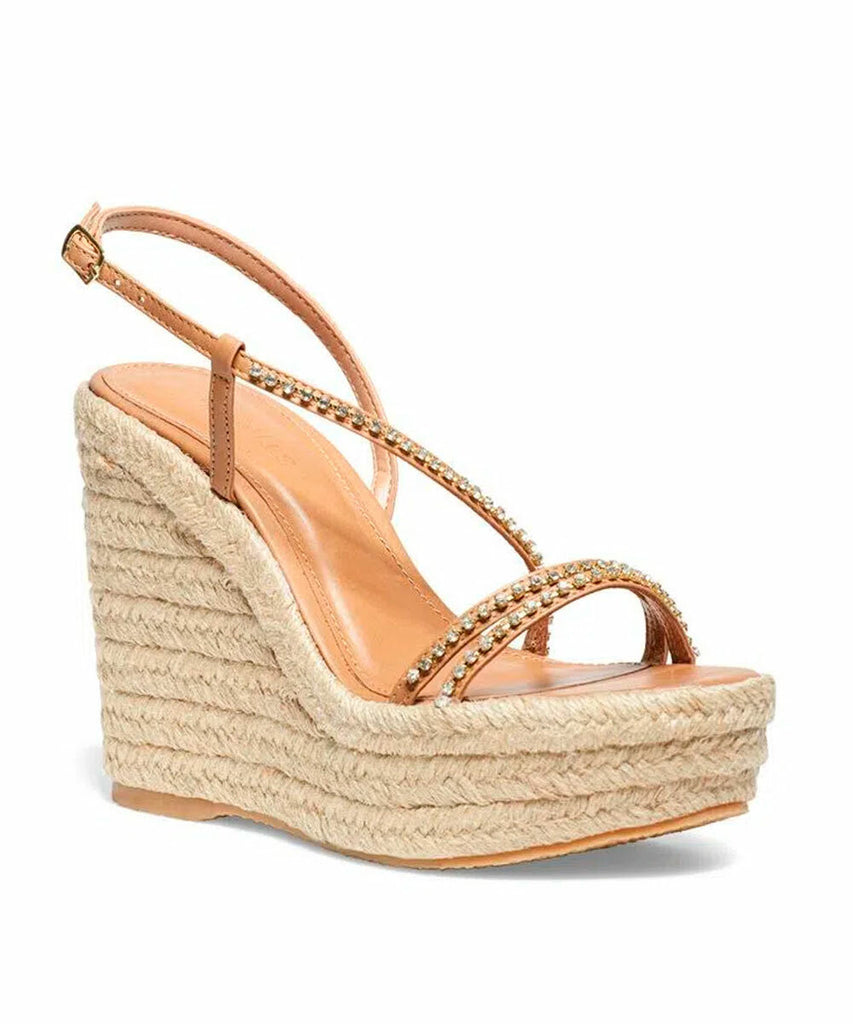 Sandália Degalls Nude Strass Cristal Salto Anabela