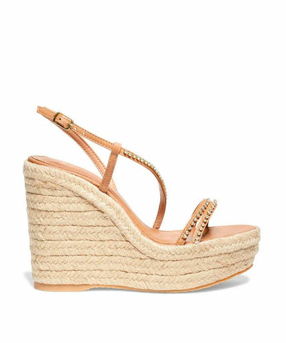 Sandália Degalls Nude Strass Cristal Salto Anabela