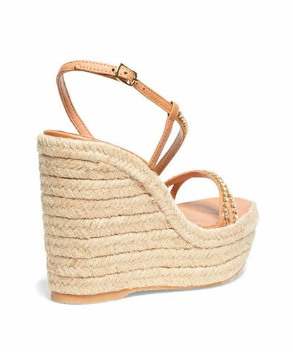 Sandália Degalls Nude Strass Cristal Salto Anabela