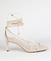 Sandália Degalls Off White Salto Fino Amarração