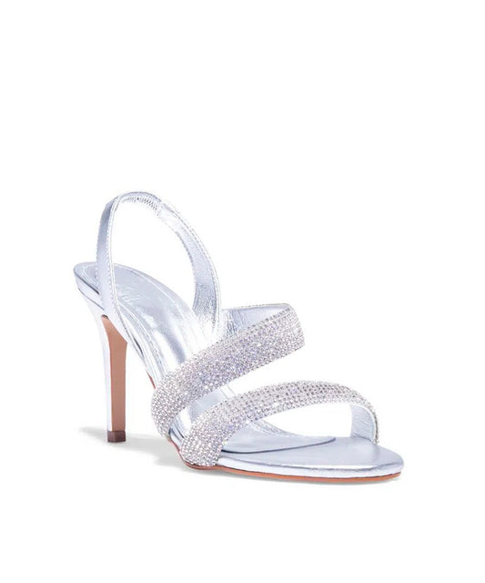 Sandália Degalls Prata Metalizado Manta Cristal Salto Alto