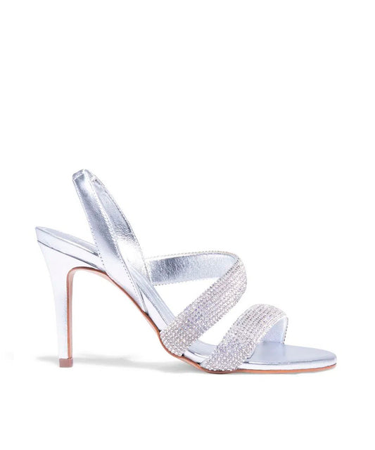 Sandália Degalls Prata Metalizado Manta Cristal Salto Alto