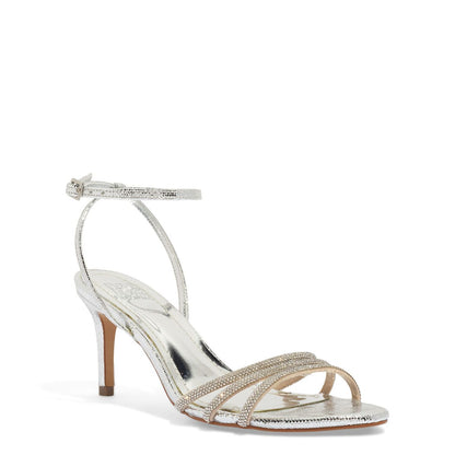 Sandália Degalls Prata Tiras Strass Salto Médio Fino
