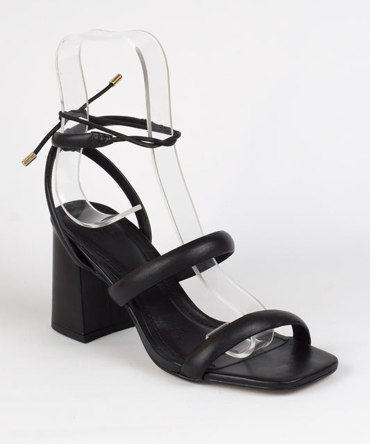 Sandália Degalls Preta Salto Bloco Amarração