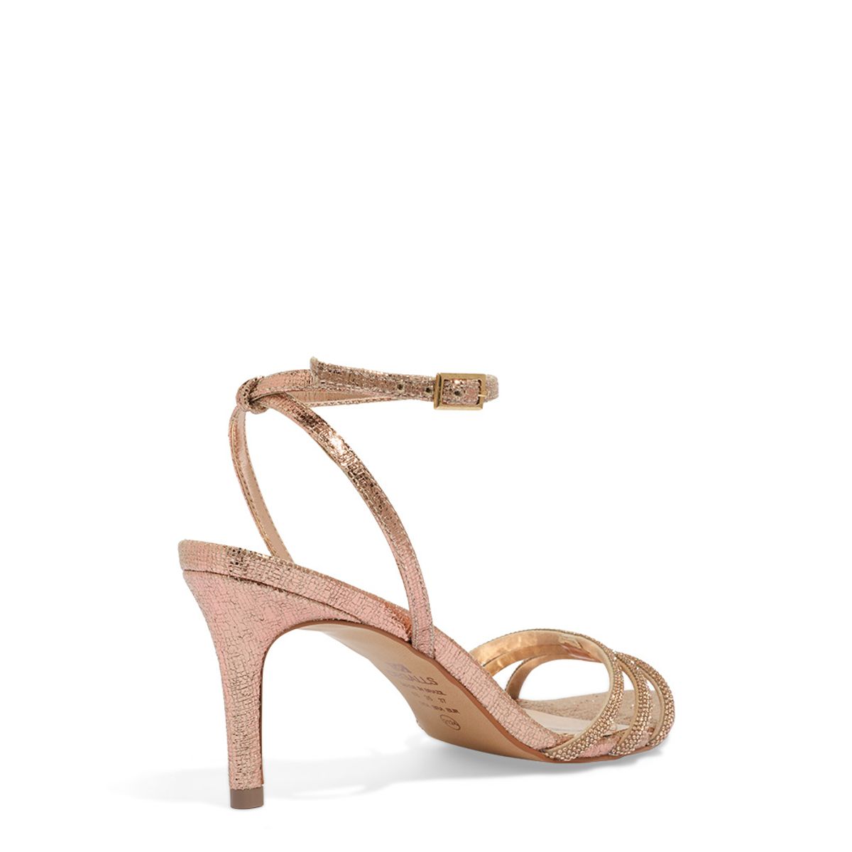Sandália Degalls Rosê Tiras Strass Salto Médio Fino