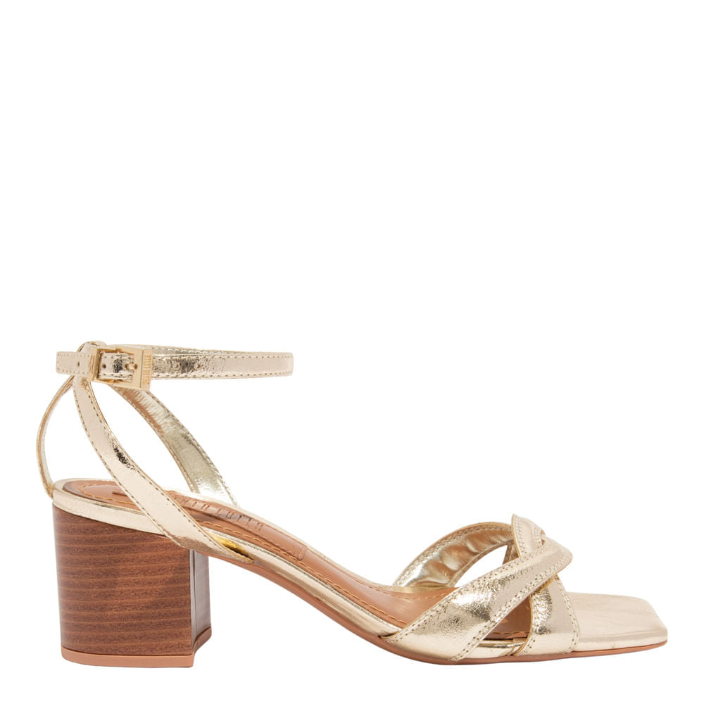 Sandália Dourada Santa Lolla Metalic Salto Bloco Fachete