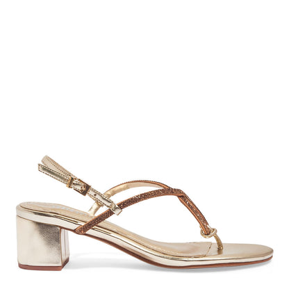 Sandália Dourada Santa Lolla Tiras Strass Salto Bloco Médio