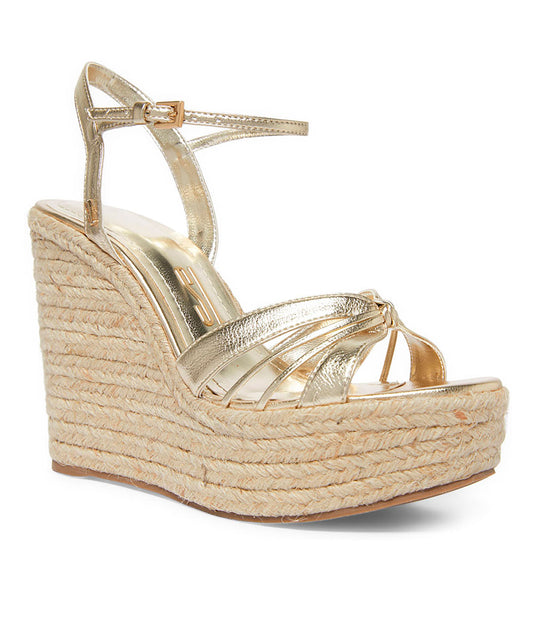 Sandália Espadrilhe Dourada Metalizada Anabela