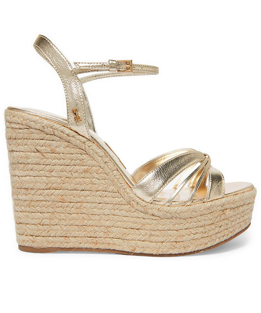 Sandália Espadrilhe Dourada Metalizada Anabela