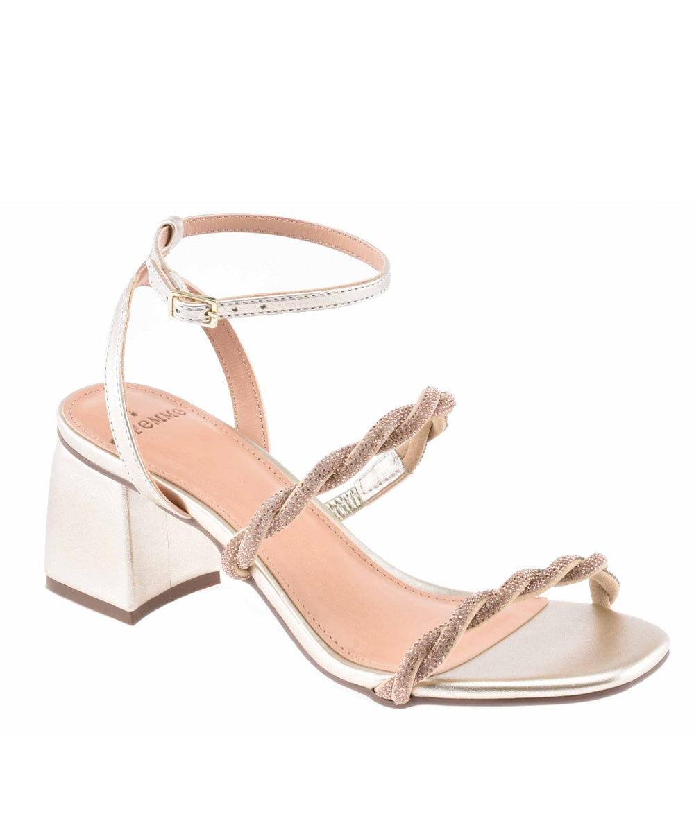 Sandália La Femme Dourada Metalizada Strass Trançado