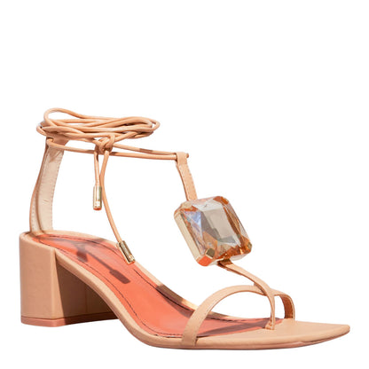 Sandália Napa Bege Santa Lolla Salto Bloco Amarração