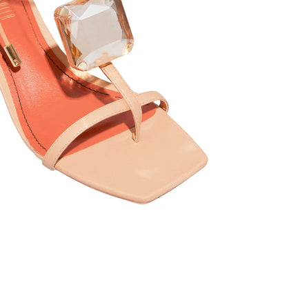 Sandália Napa Bege Santa Lolla Salto Bloco Amarração