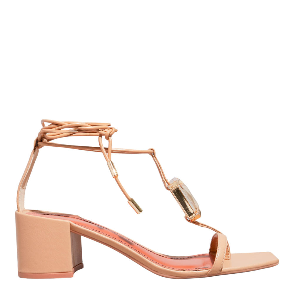 Sandália Napa Bege Santa Lolla Salto Bloco Amarração