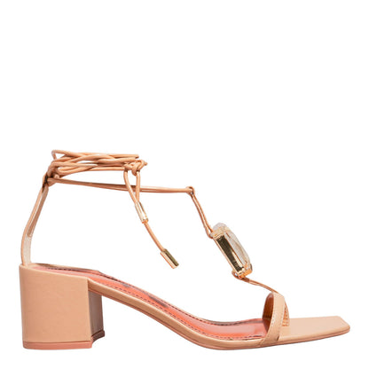 Sandália Napa Bege Santa Lolla Salto Bloco Amarração