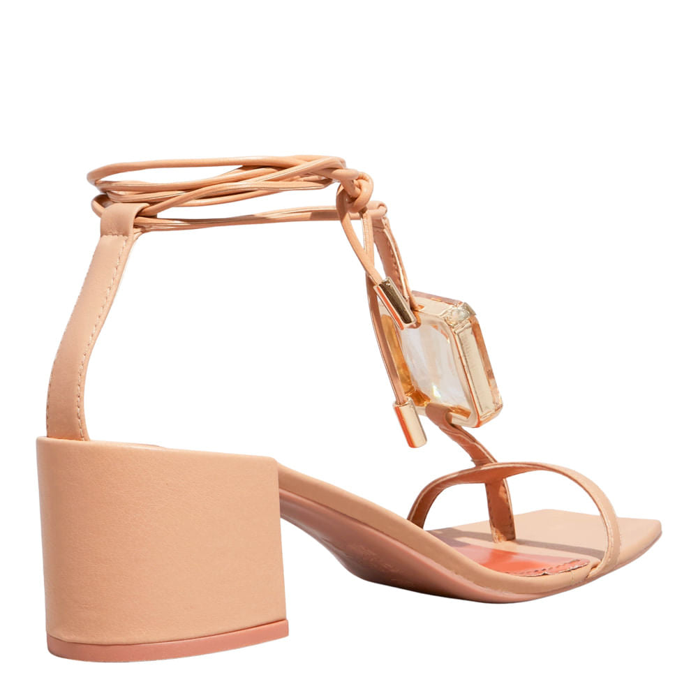 Sandália Napa Bege Santa Lolla Salto Bloco Amarração