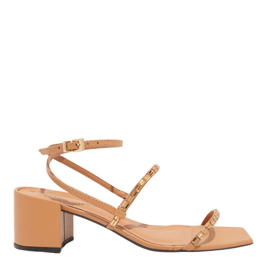 Sandália Nude Santa Lolla Salto Bloco Tiras Brilho