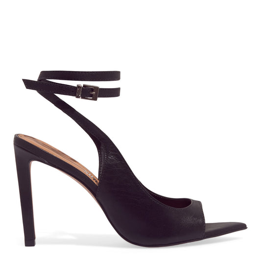 Sandália Peep Toe Santa Lolla Preta Salto Alto Fino