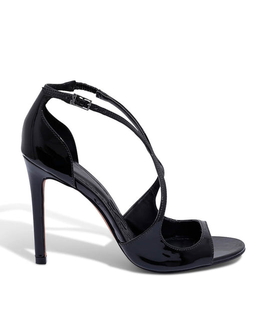 Sandália Peep Toe Santa Lolla Preta Verniz Salto Alto