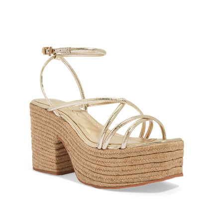 Sandália Plataforma Dourada Santa Lolla Salto Corda