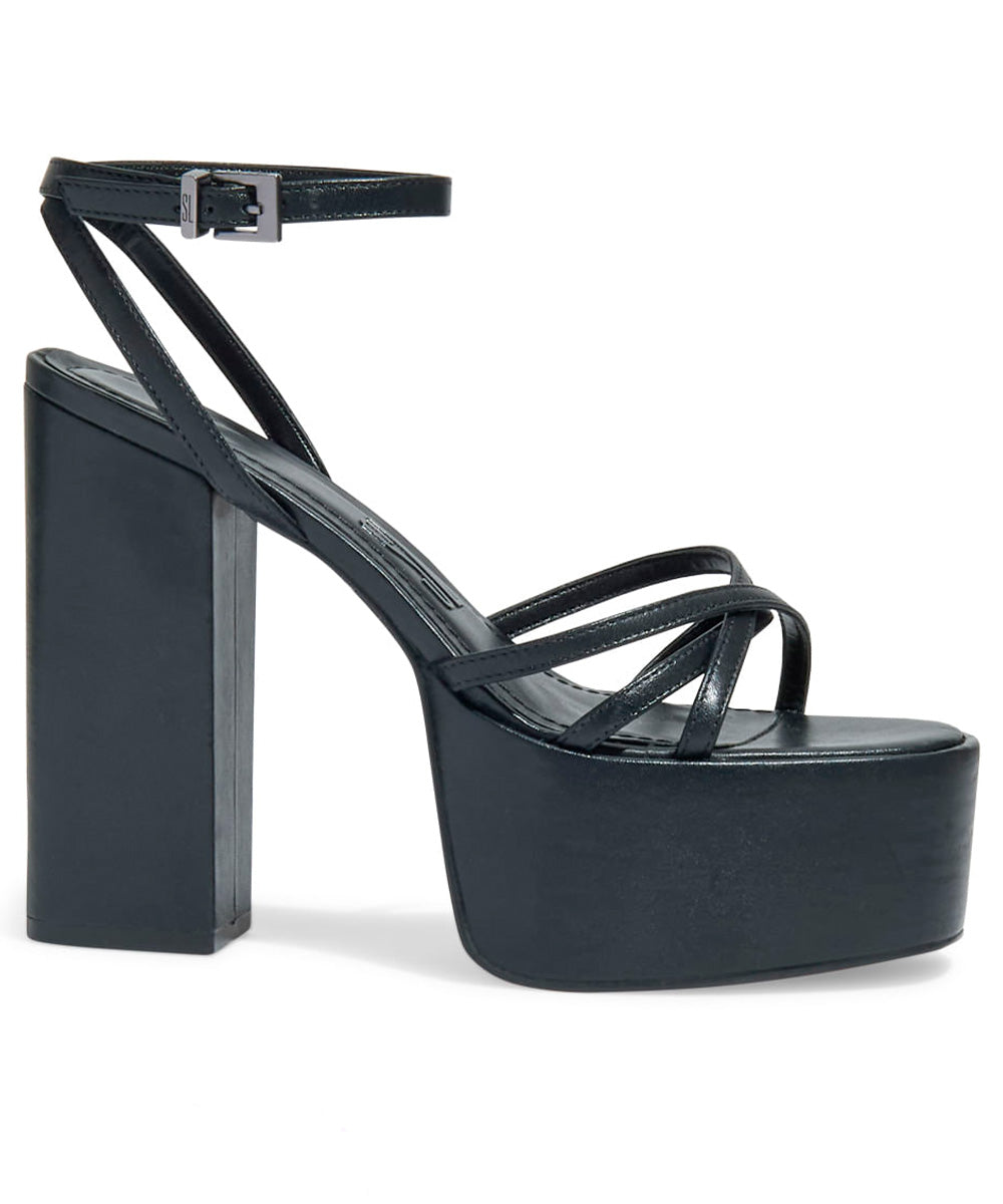 Sandália Plataforma Santa Lolla Salto Alto Tiras Finas Preta