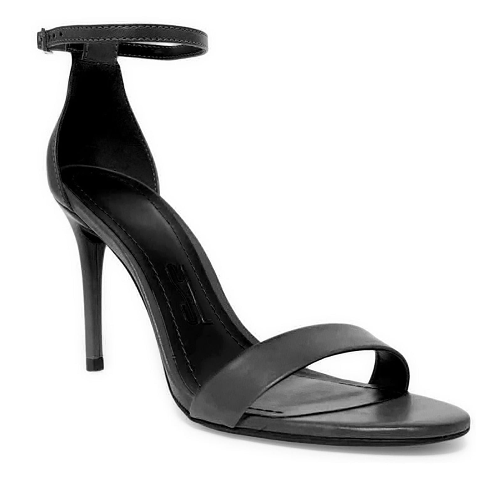 Sandália Preta Salto Alto Fino Santa Lolla Couro