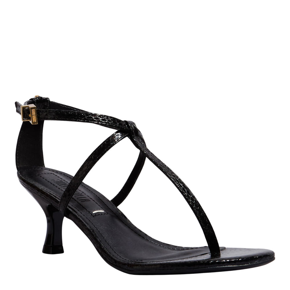 Sandália Preta Salto Fino Santa Lolla Metalizada Snake