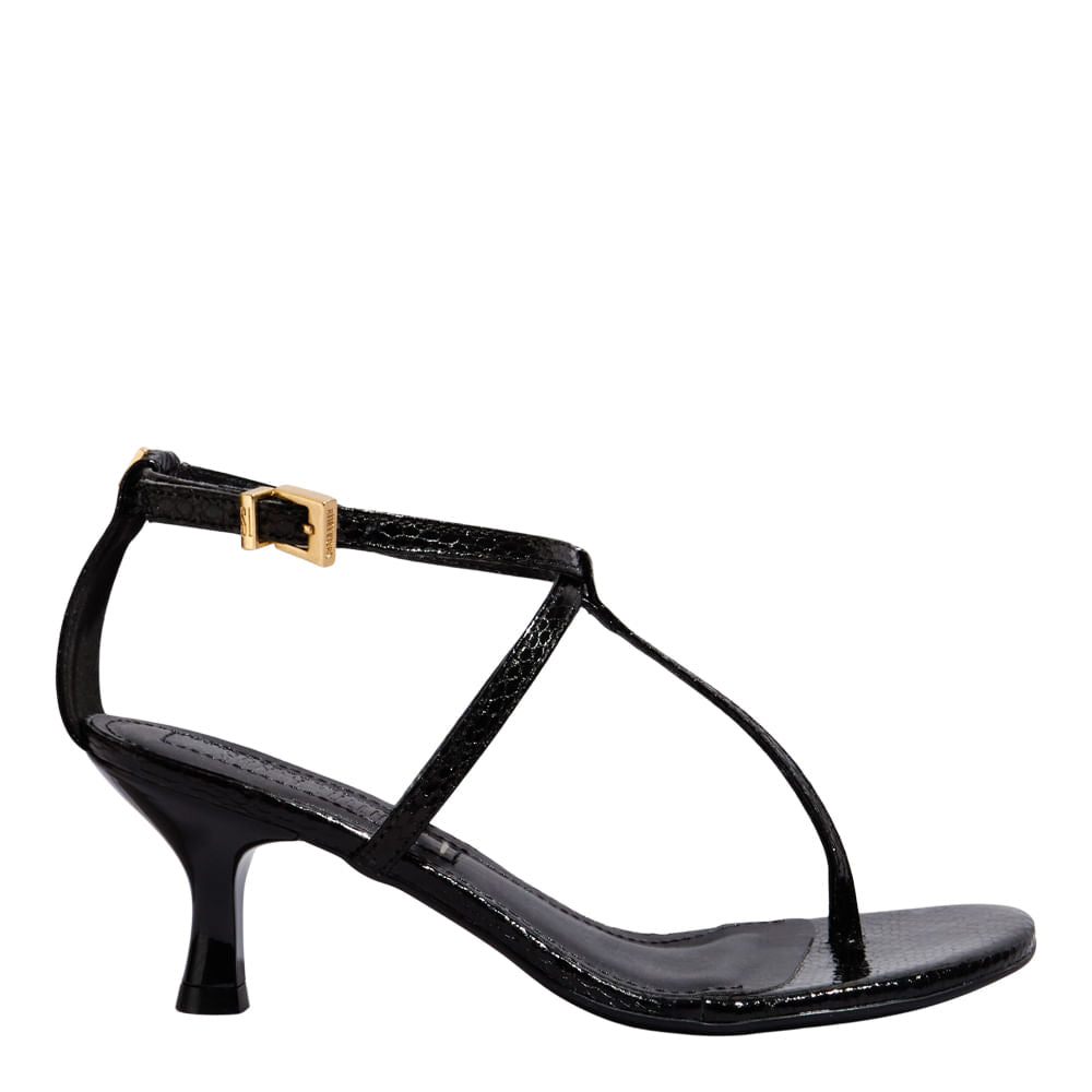 Sandália Preta Salto Fino Santa Lolla Metalizada Snake