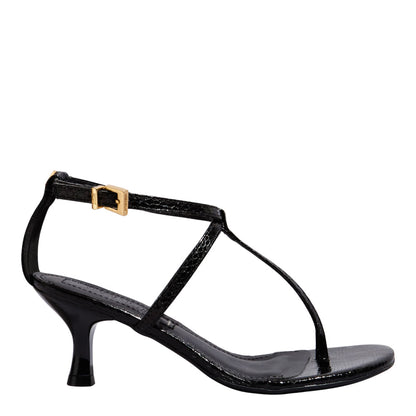 Sandália Preta Salto Fino Santa Lolla Metalizada Snake