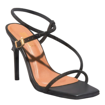 Sandália Preta Strass Salto Fino Alto Santa Lolla