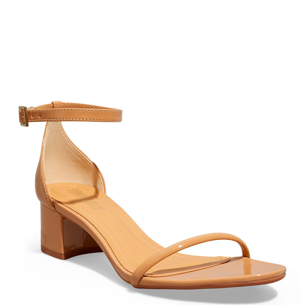 Sandália Salto Bloco Bege Verniz Santa Lolla