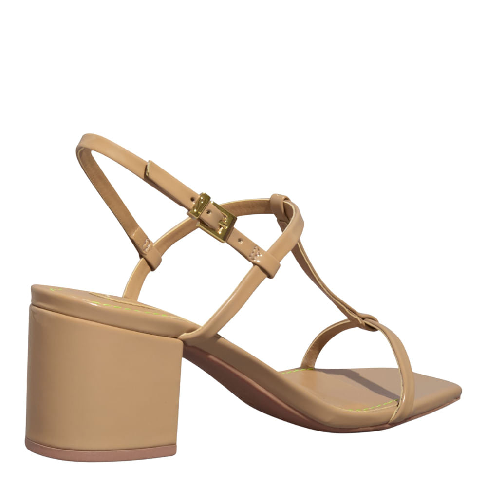 Sandália Salto Bloco Bege Verniz Santa Lolla