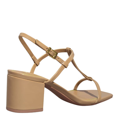 Sandália Salto Bloco Bege Verniz Santa Lolla