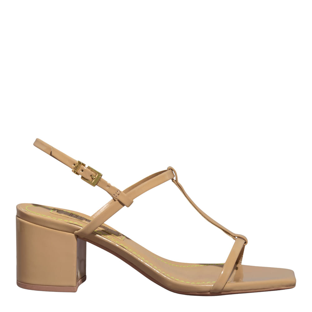 Sandália Salto Bloco Bege Verniz Santa Lolla