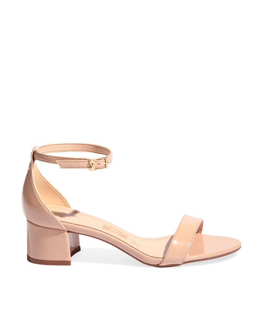 Sandália Santa Lolla Amêndoa Verniz Salto Bloco Baixo