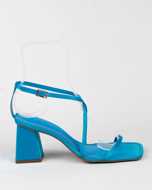 Sandália Santa Lolla Azul Maldivas Cetim Salto Alto Grosso