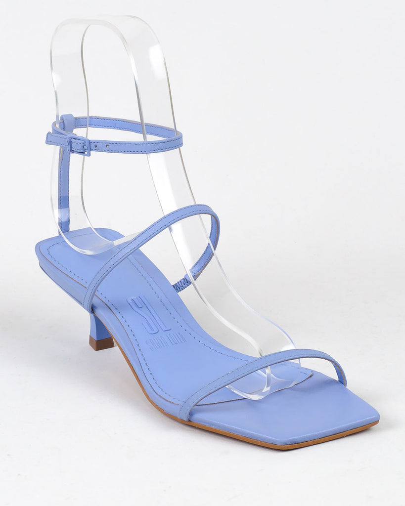 Sandália Santa Lolla Azul Maresia Couro Salto Médio Fino
