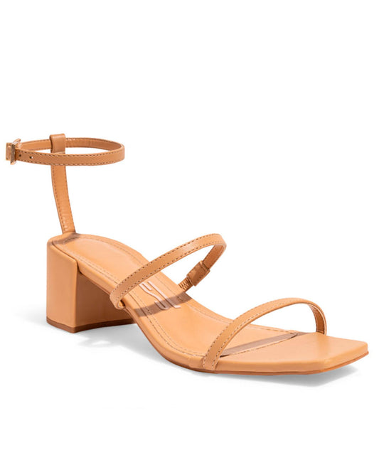 Sandália Santa Lolla Bege Salto Bloco Baixo Tiras Finas