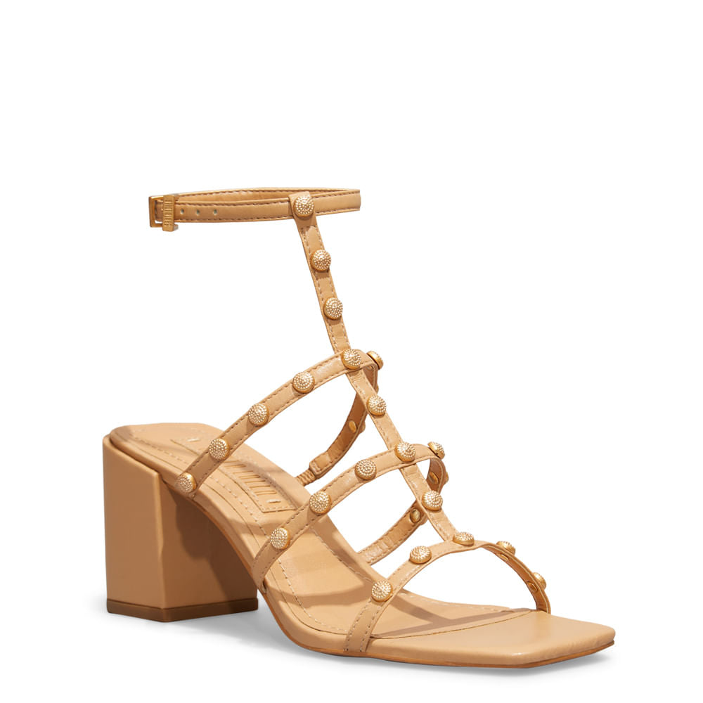 Sandália Santa Lolla Bege Tachas Salto Bloco