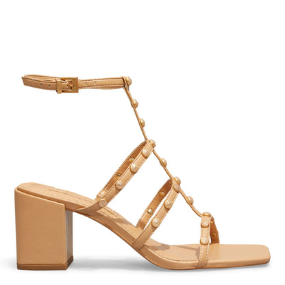 Sandália Santa Lolla Bege Tachas Salto Bloco